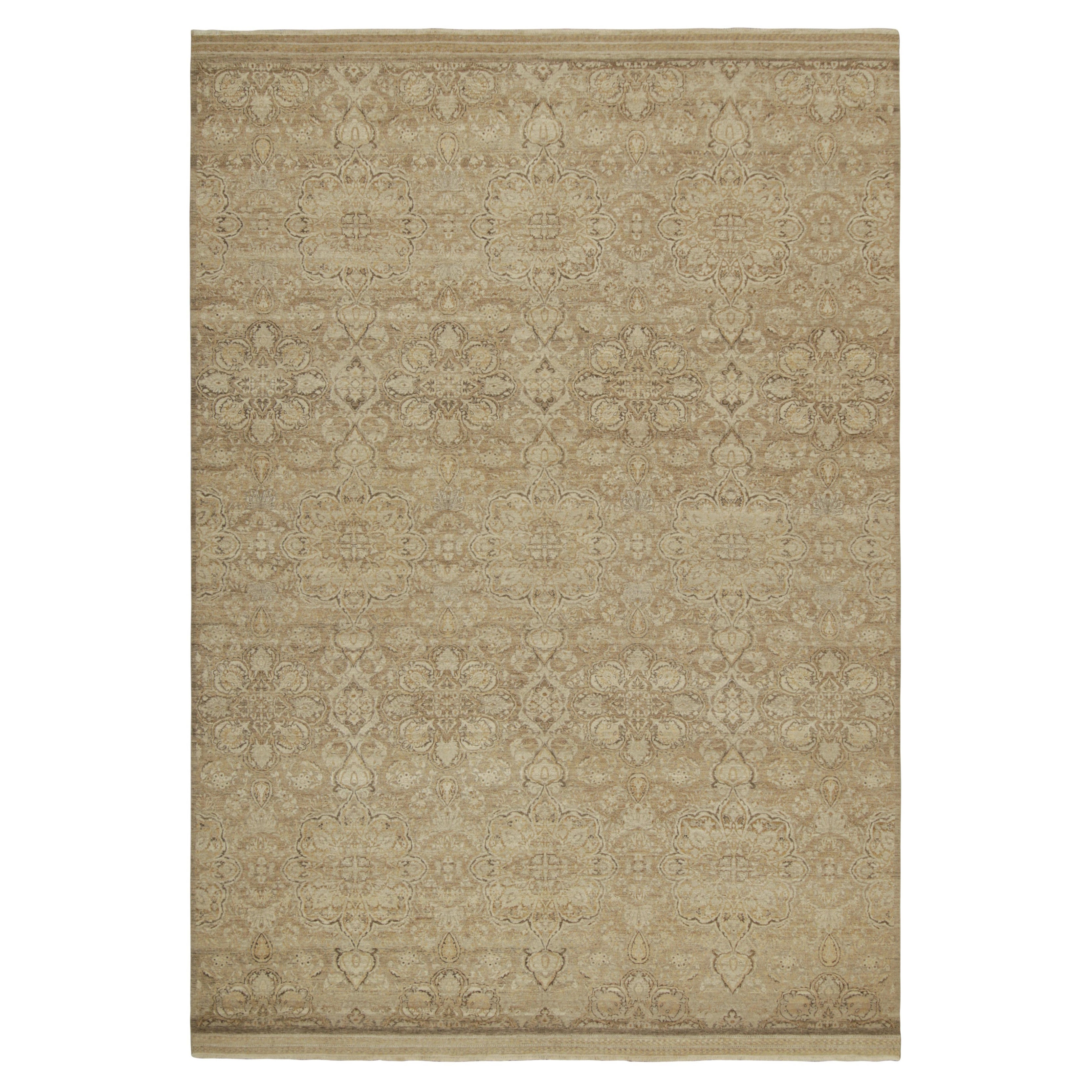 Rug & Kilim’s Modern Classics Rug in Beige-Brown and Gold  Floral Patterns