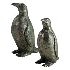 1970 Gucci Silber Metall Italienischer Pinguin Salz- und Pfefferstreuer