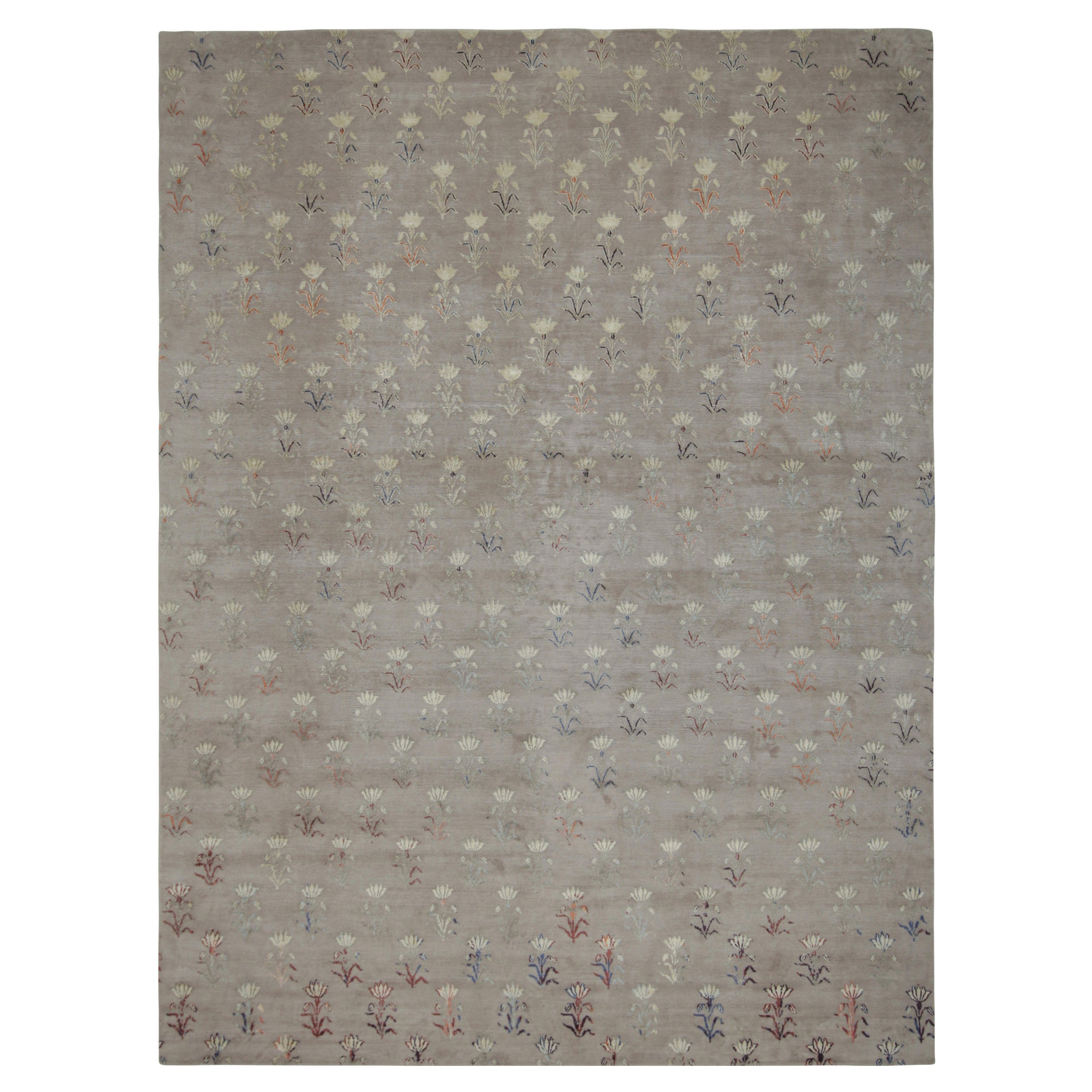 Rug & Kilim’s Contemporary Rug in Silver-Gray with Floral Patterns “Ethereal”