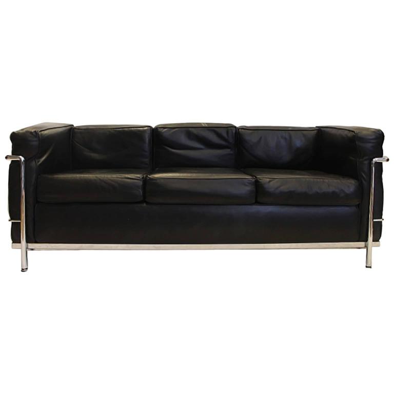 Modern Le corbusier LC2 style white genuine top grain premium leather sofa #3002 