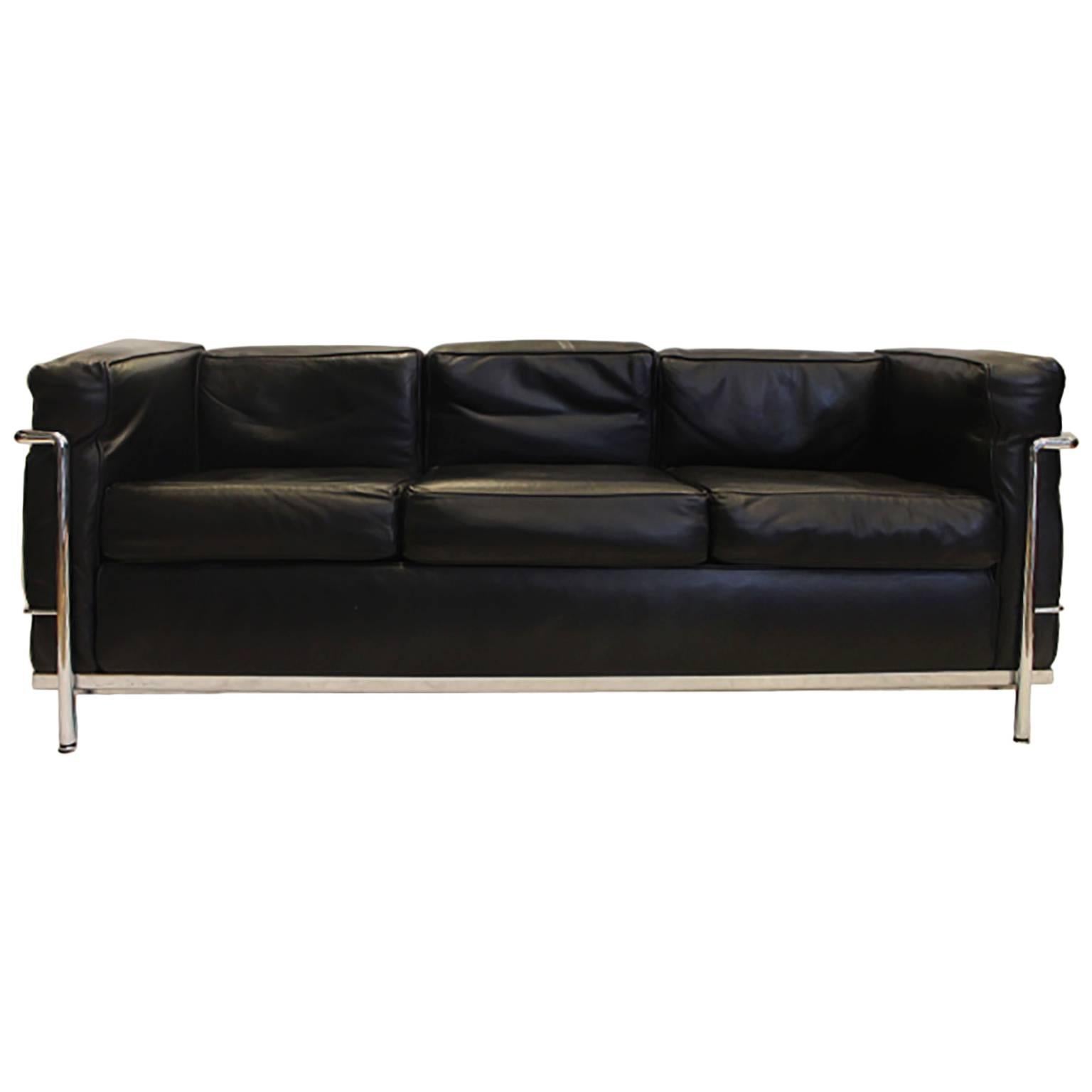 Vintage Le Corbusier LC2 Three-Seat Leather Sofa by Cassina