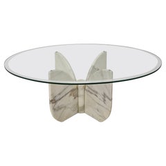 Vintage Italian "Flower" Coffee Table in Marble With Facet Cut Oval Plate, 1970s