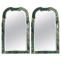 Art Deco Style, Venetian Wall Mirrors, Green Antiqued Beveled Glass, 21st C.