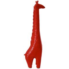 Girafe en céramique émaillée rouge du milieu du siècle dernier