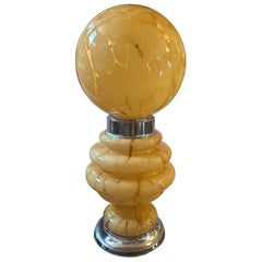 Lámpara de sobremesa de cristal y metal amarillo de la Era Espacial de los años 70 Carlo Nason para Mazzega