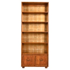 Henredon Mid-Century Modern Campaign Oak Bookcase Cabinet, Circa 1970s
