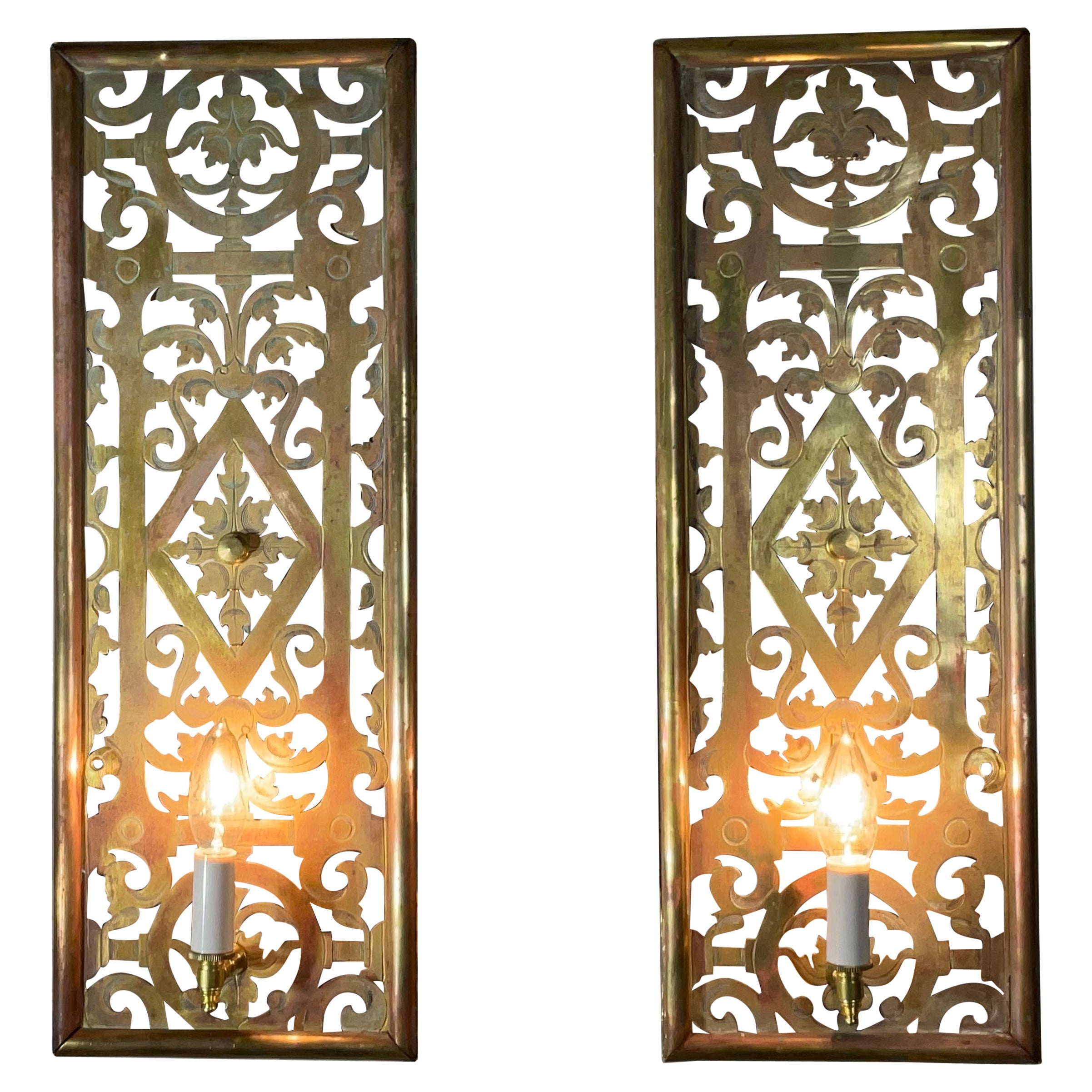 One Of A Kind  Pair of Antique Brass Electrified Wall Sconces - Art Deco Style