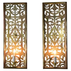 One Of A Kind  Pair of Antique Brass Electrified Wall Sconces - Art Deco Style