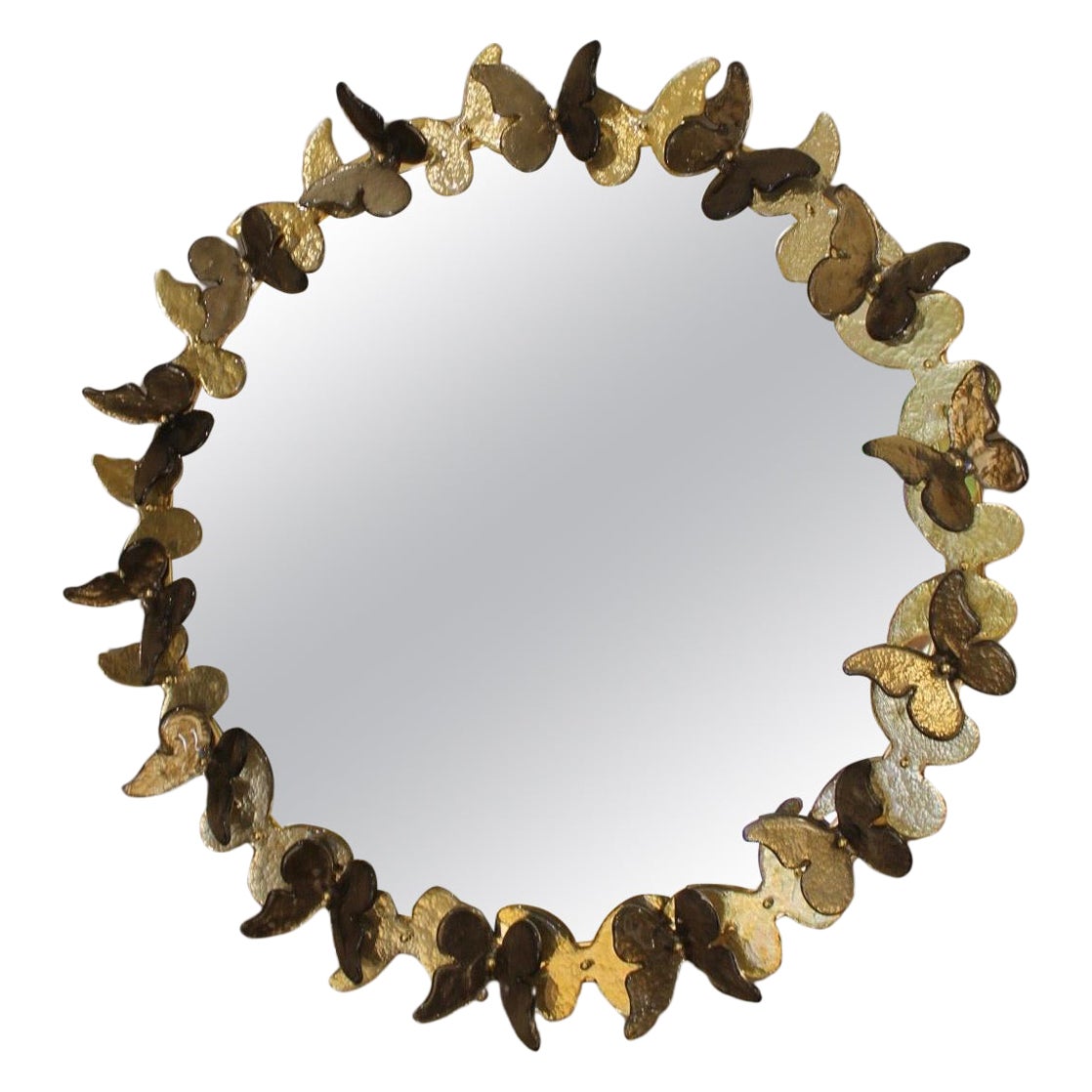 Round Murano mirror (Venice), golden butterflies