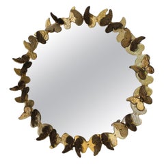 Round Murano mirror (Venice), golden butterflies