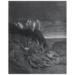 Large Original Antique Print By Gustave Doré, " War In Heaven "