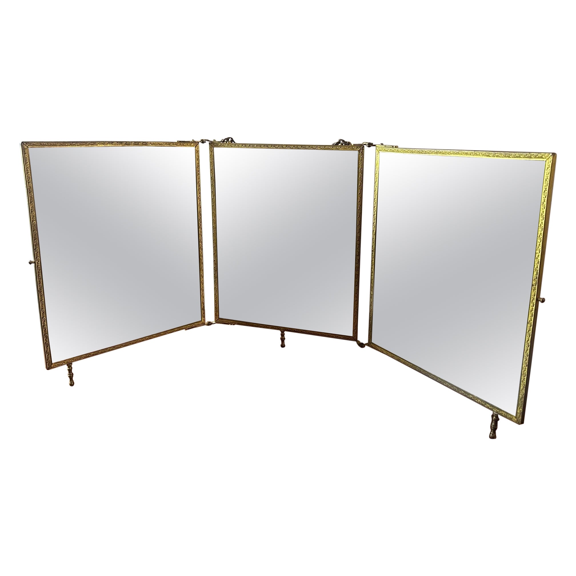 Early 20th century French Triptych Bronze and Painting Mirror, 1920s