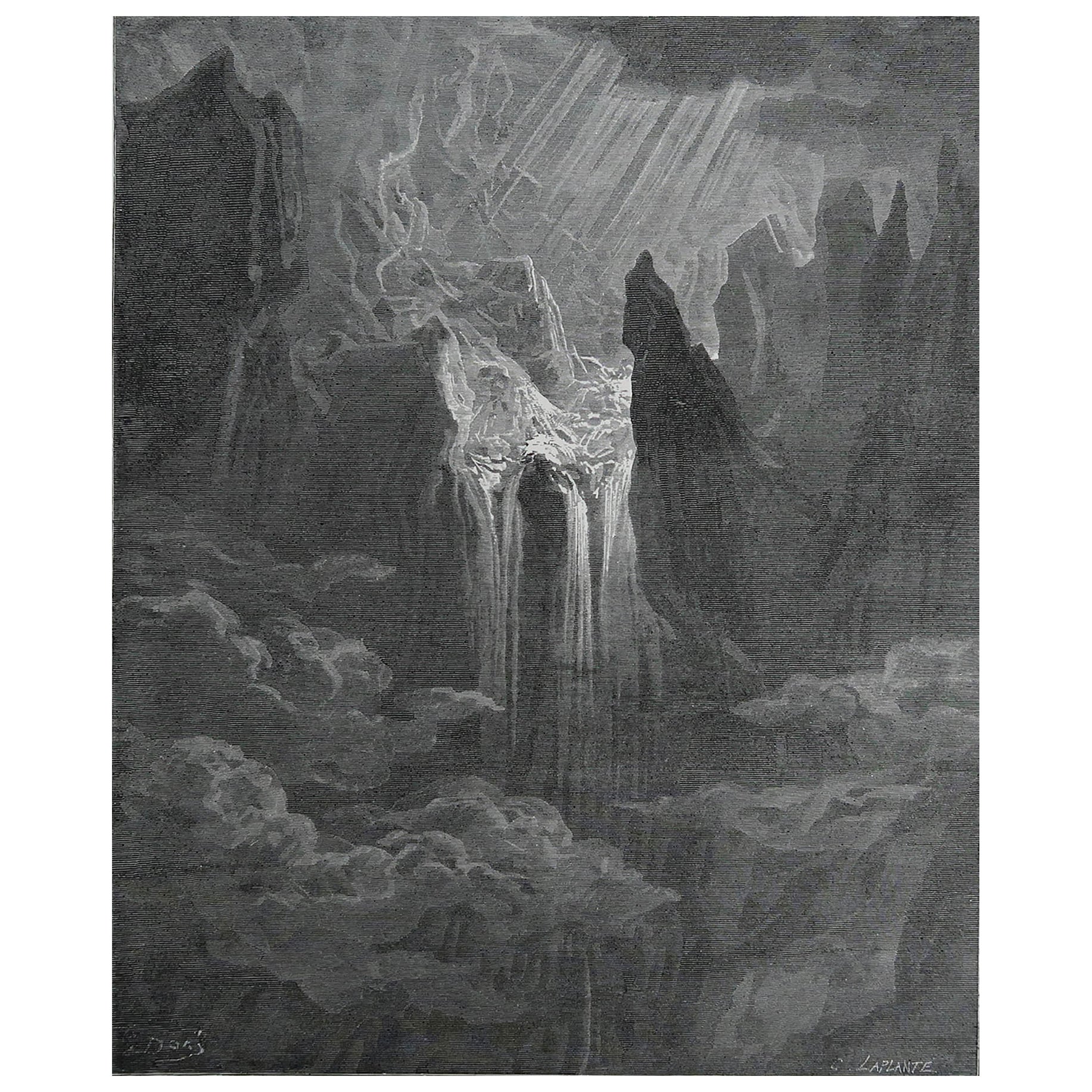 Grande stampa originale antica di Gustave Doré, "La raccolta delle acque".