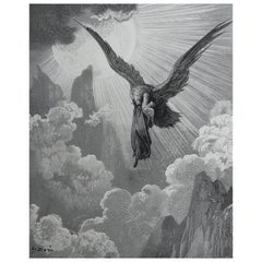 Grande stampa originale antica di Gustave Doré, "Dante e l'aquila".