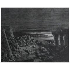 Large Original Antique Print By Gustave Doré, " Plague of Darkness "