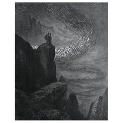 Large Original Antique Print By Gustave Doré, " Tempest of Hell "