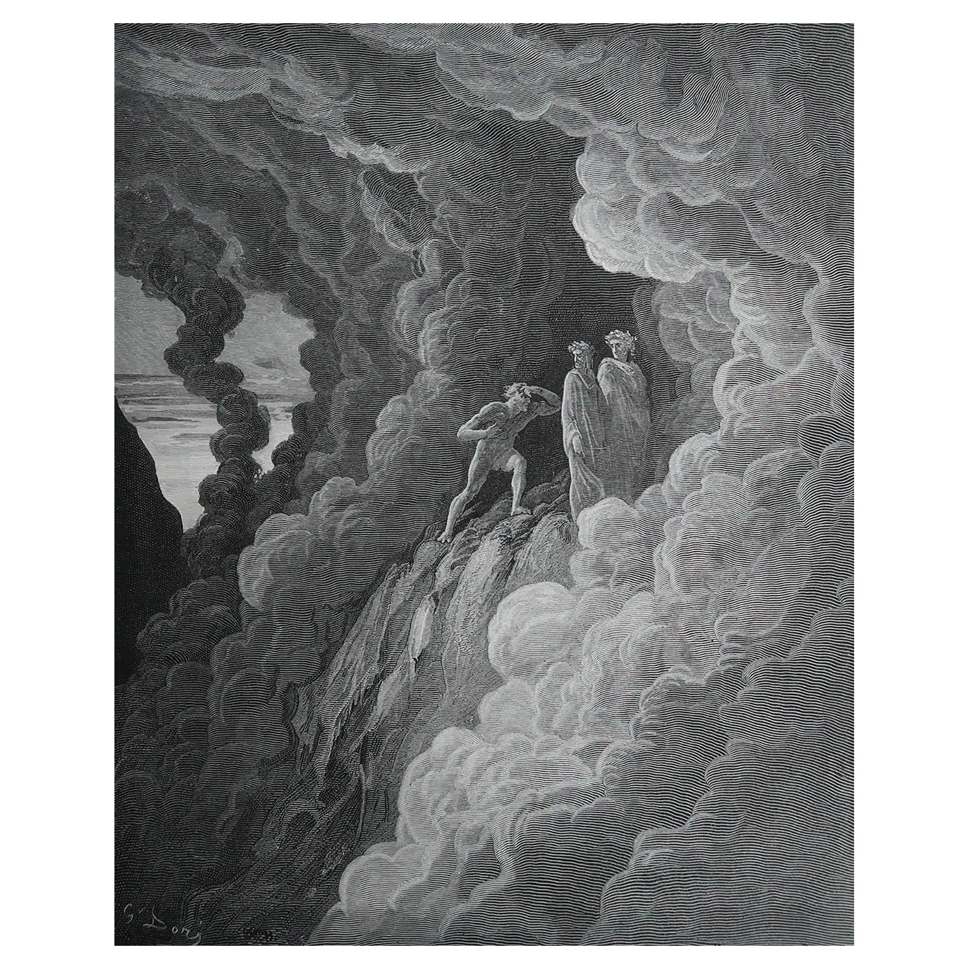 Grande stampa originale antica di Gustave Doré, "Marco Lombardo".