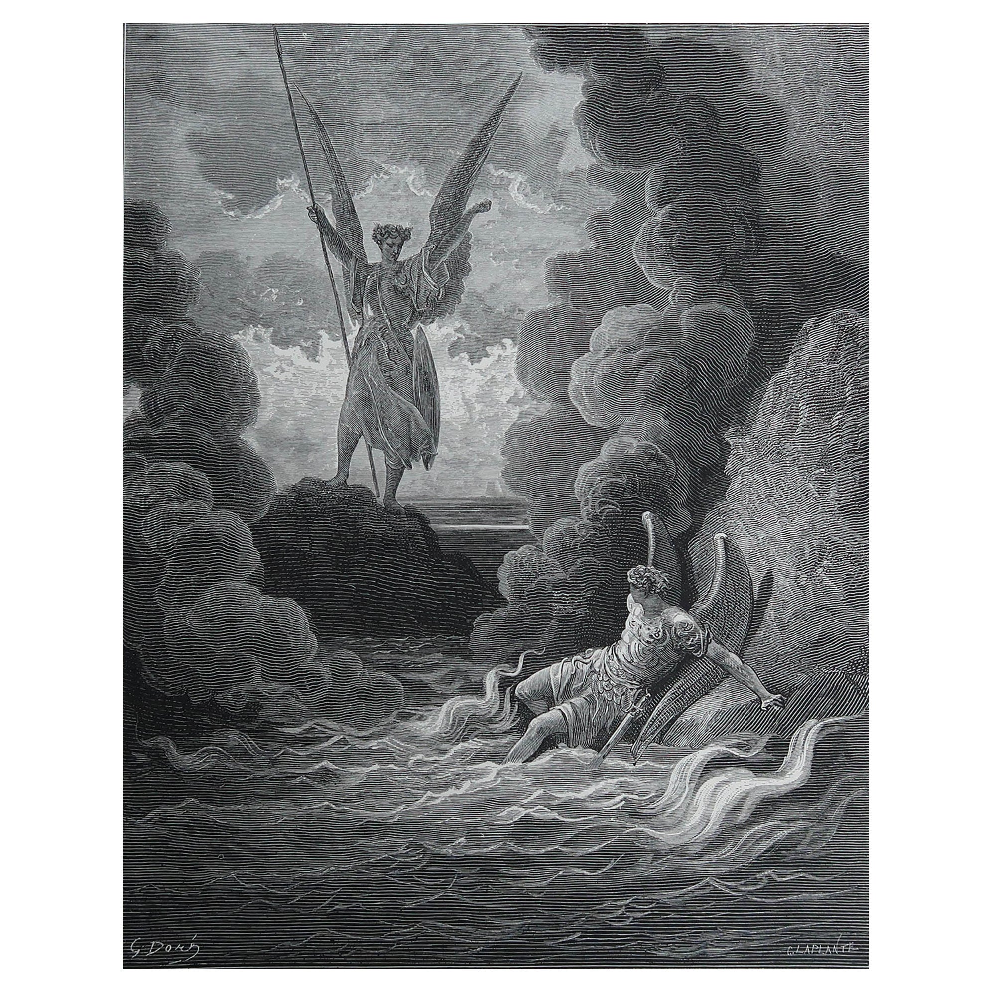 Large Original Antique Print By Gustave Doré, " Satan And Beelzebub "