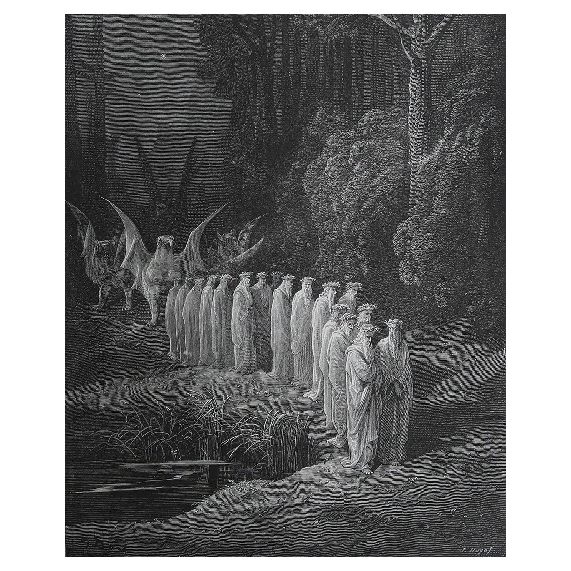 Grande stampa originale antica di Gustave Doré, "Processione degli anziani".
