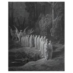 Gran Grabado Antiguo Original De Gustave Doré, " Procesión De Los Ancianos "