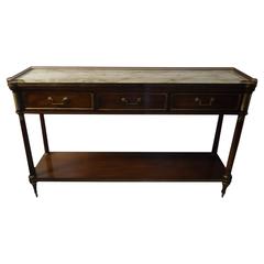 Maison Jensen Mahogany & Brass-Mounted Sideboard Console with Marble Top