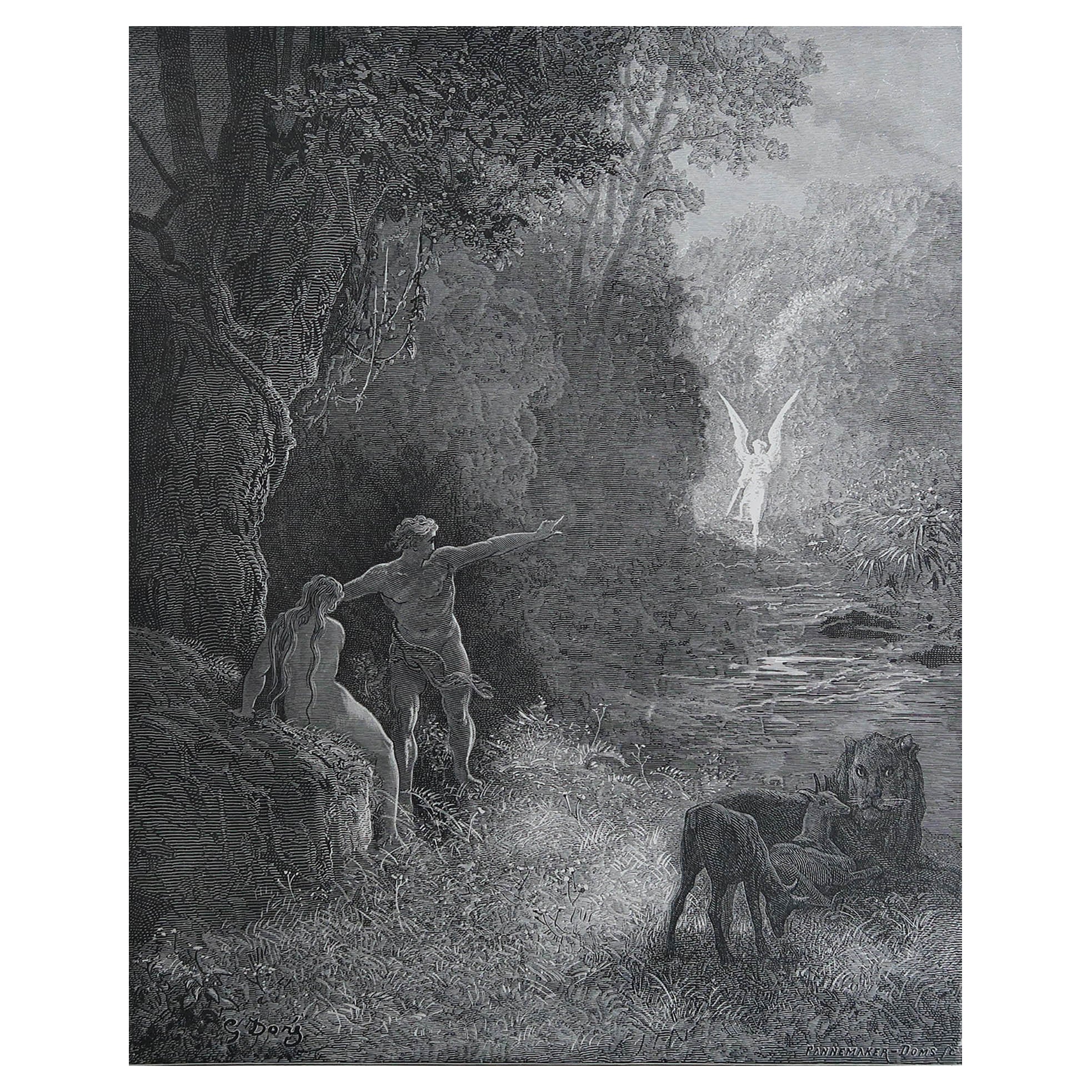 Grande stampa originale antica di Gustave Doré, "La venuta di Raphael".