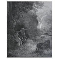 Grande stampa originale antica di Gustave Doré, "La venuta di Raphael".