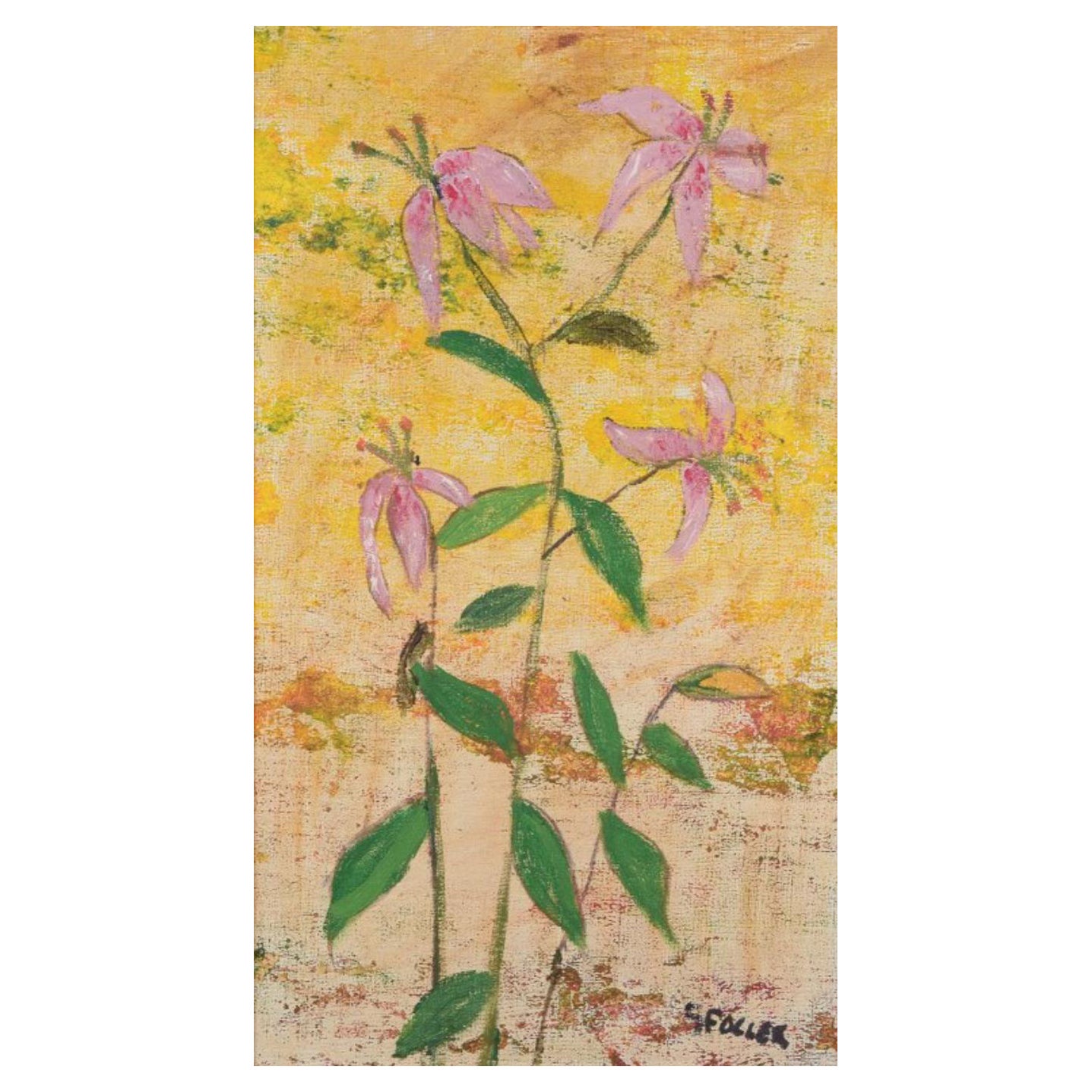 Göta Fogler, artista svedese quotata in borsa. Olio su tela. Natura morta con fiori