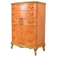 Romweber Style French Provincial Louis XV Burl Wood and Parcel Painted Dresser