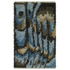 Tappeto Rya svedese vintage in blu con motivo geometrico  Rug & Kilim