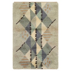 Tappeto vintage svedese Rya in verde-beige con motivo geometrico  Rug & Kilim