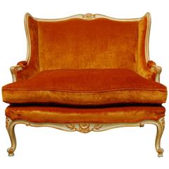 French Louis XV Velvet Wingback Loveseat Settee