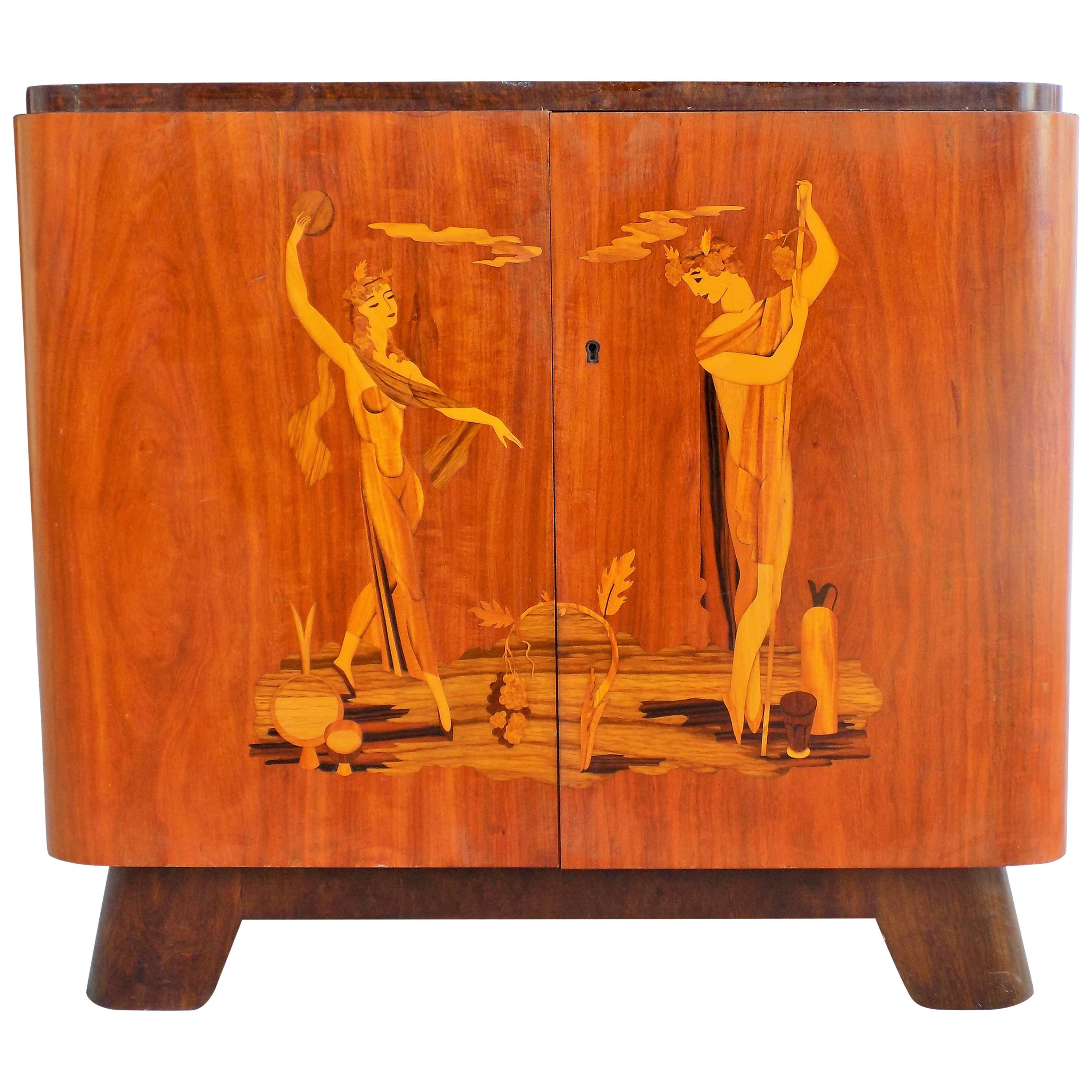 Swedish Marquetry Bar Cabinet Art Deco Period