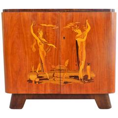 Used Swedish Marquetry Bar Cabinet Art Deco Period