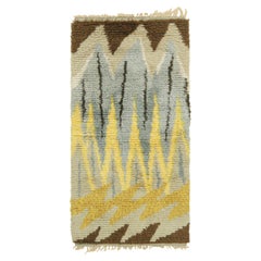Tappeto vintage svedese Rya in marrone e blu con motivo geometrico  Rug & Kilim