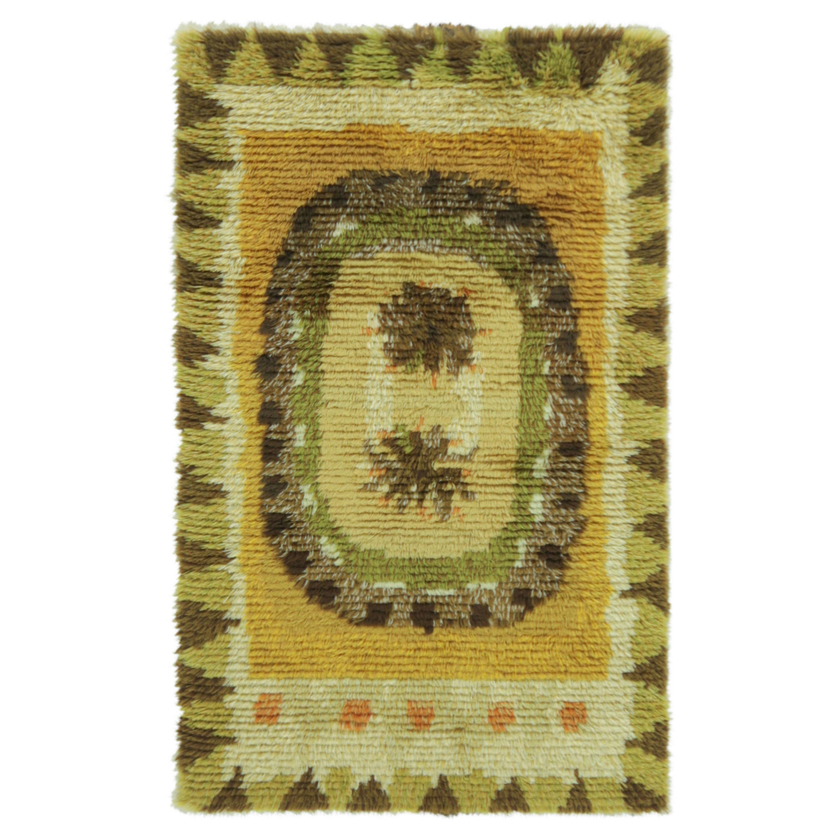 Vintage Swedish Rug In Green-Brown with Geometric Pattern  Rug & Kilim