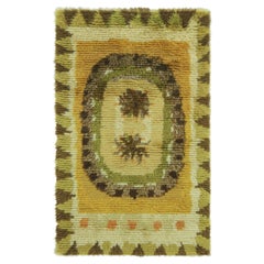 Schwedischer Vintage-Teppich in Grün-Braun mit geometrischem Muster  Rug & Kilim