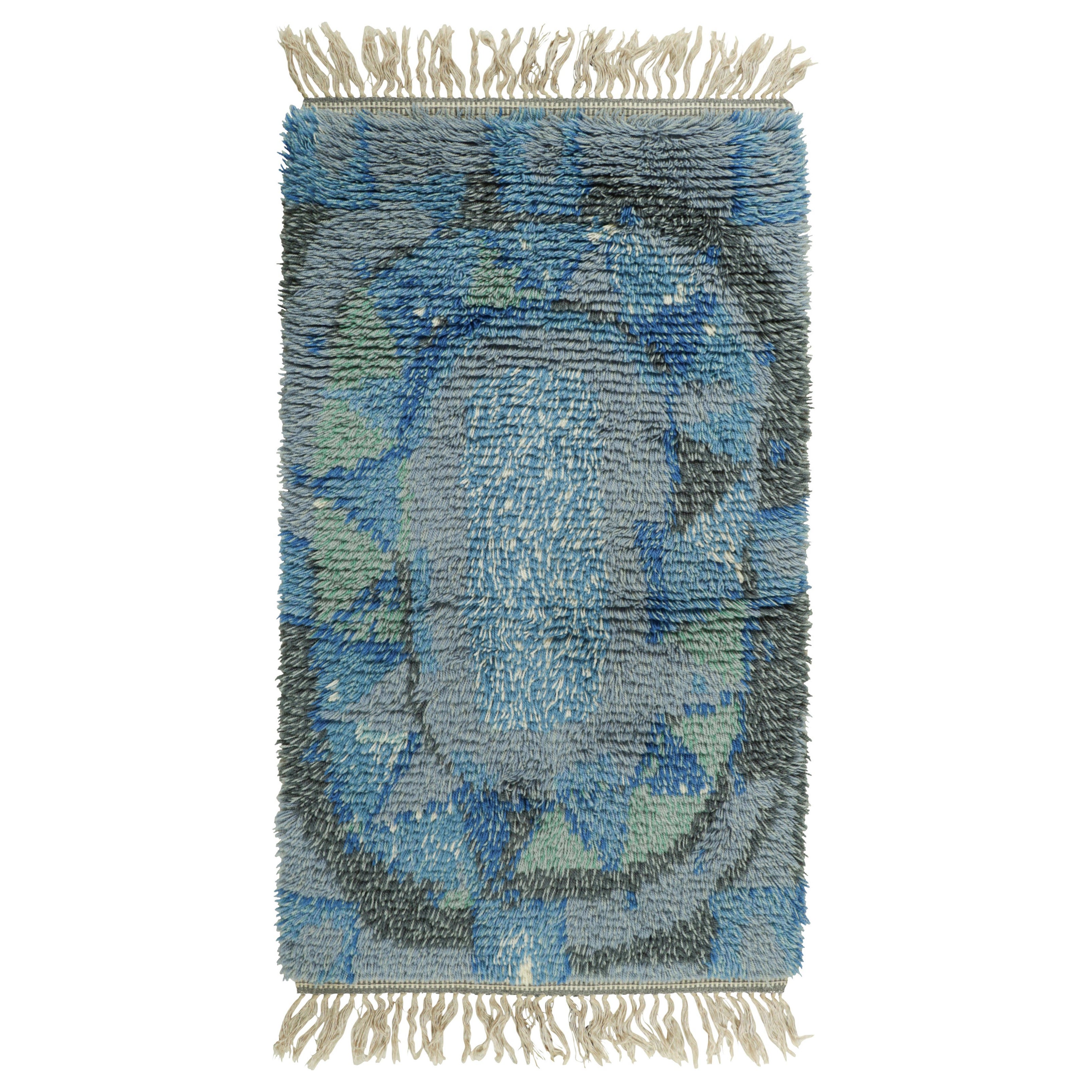Vintage Swedish Rug In Blue and Gray with Geometric Pattern  Rug & Kilim