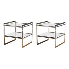 Vintage Pair of 70's Coffee Tables Made of Steel and Glass