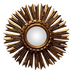 Petite Starburst Sunburst Vergoldetes Holz Konvexer Spiegel, Deutschland ca. 1950er Jahre