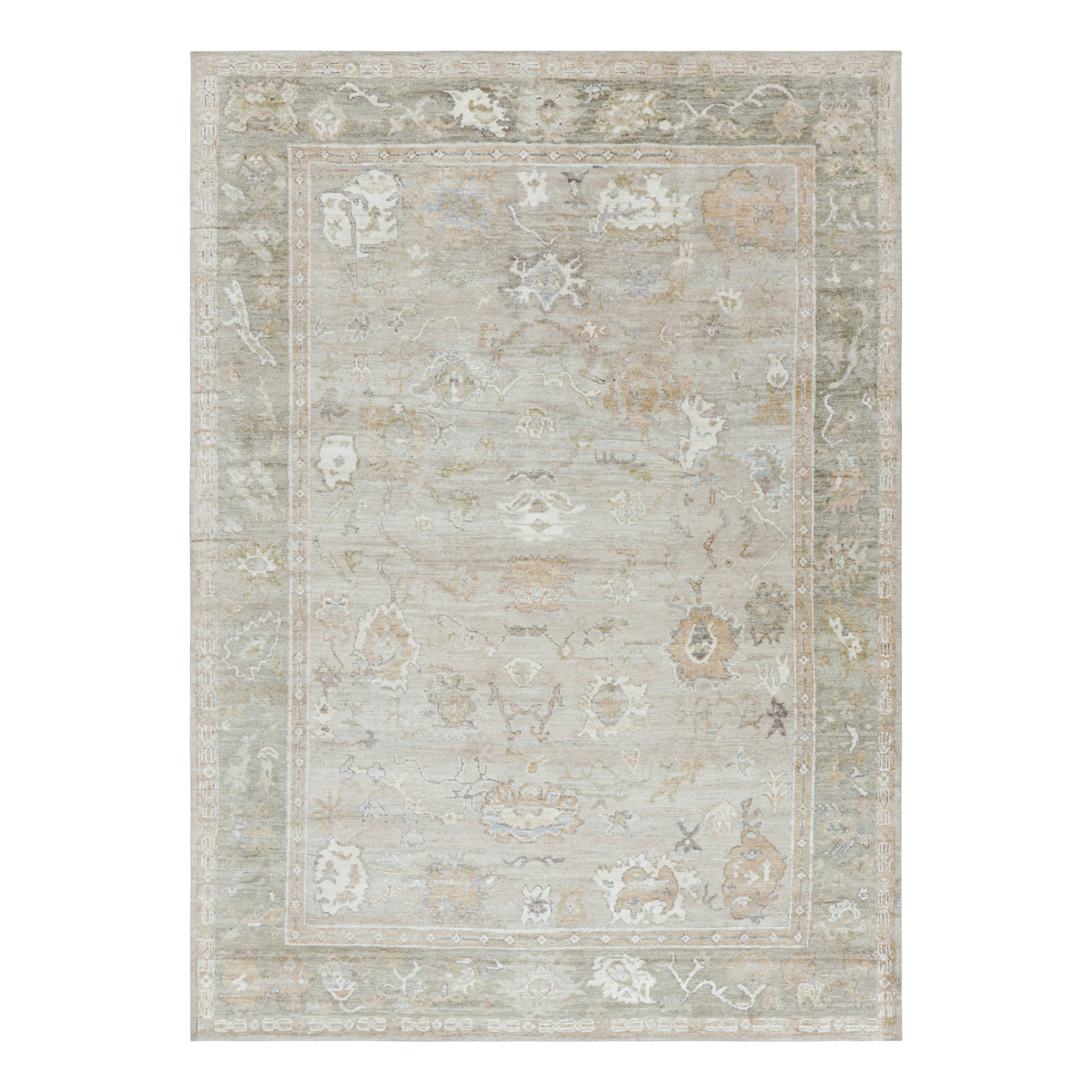 Rug & Kilim’s Oushak Style Rug in Ivory and Green with Floral Patterns