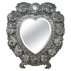 Antique American Gorham Co Sterling Silver Heart-Shape Beveled Mirror Circa 1890