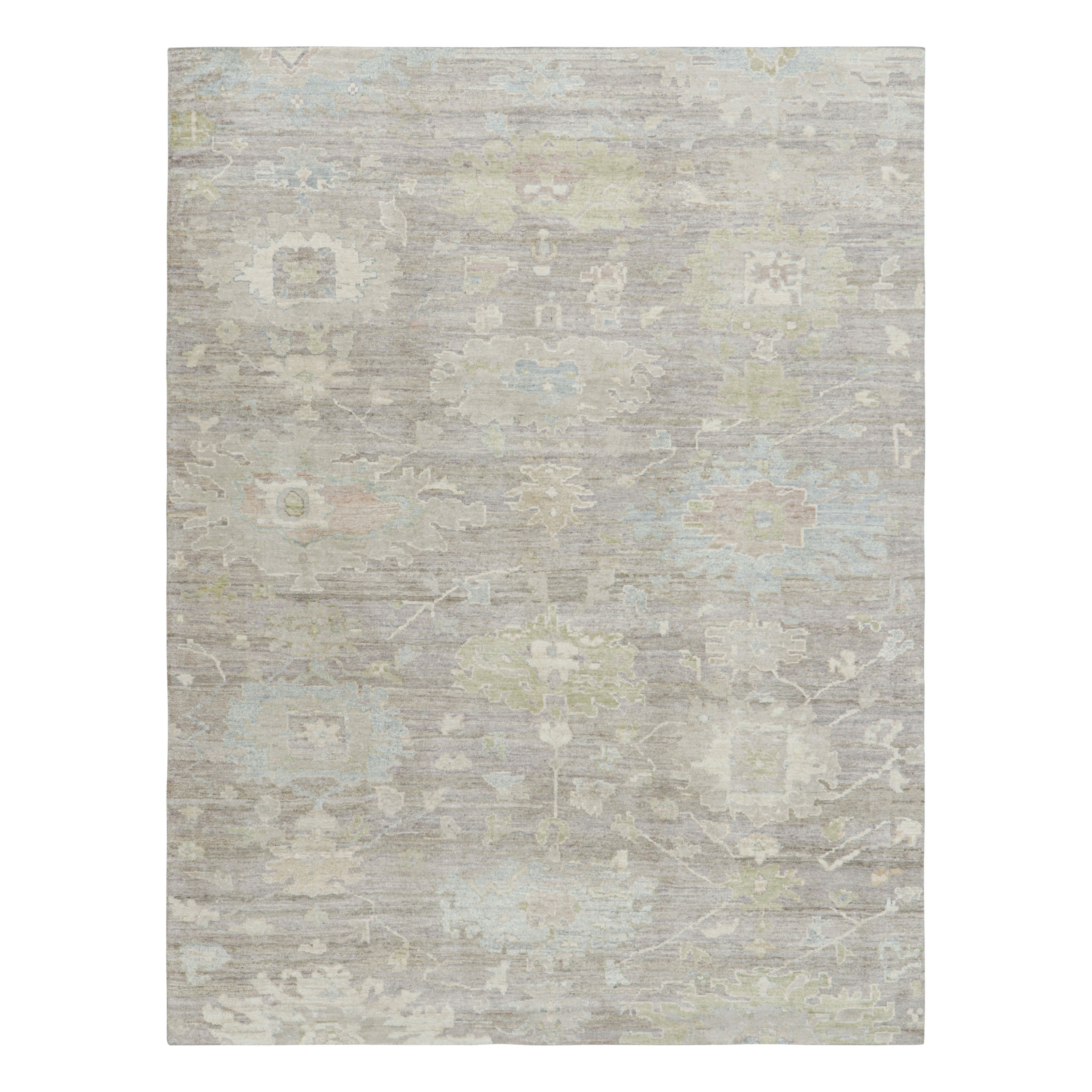 Rug & Kilim’s Oushak Style Rug in Beige and Green with Floral Patterns