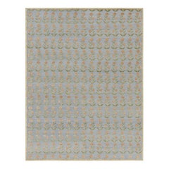 Rug & Kilim’s Block Print Rug Design with Brown and Green Floral Patterns