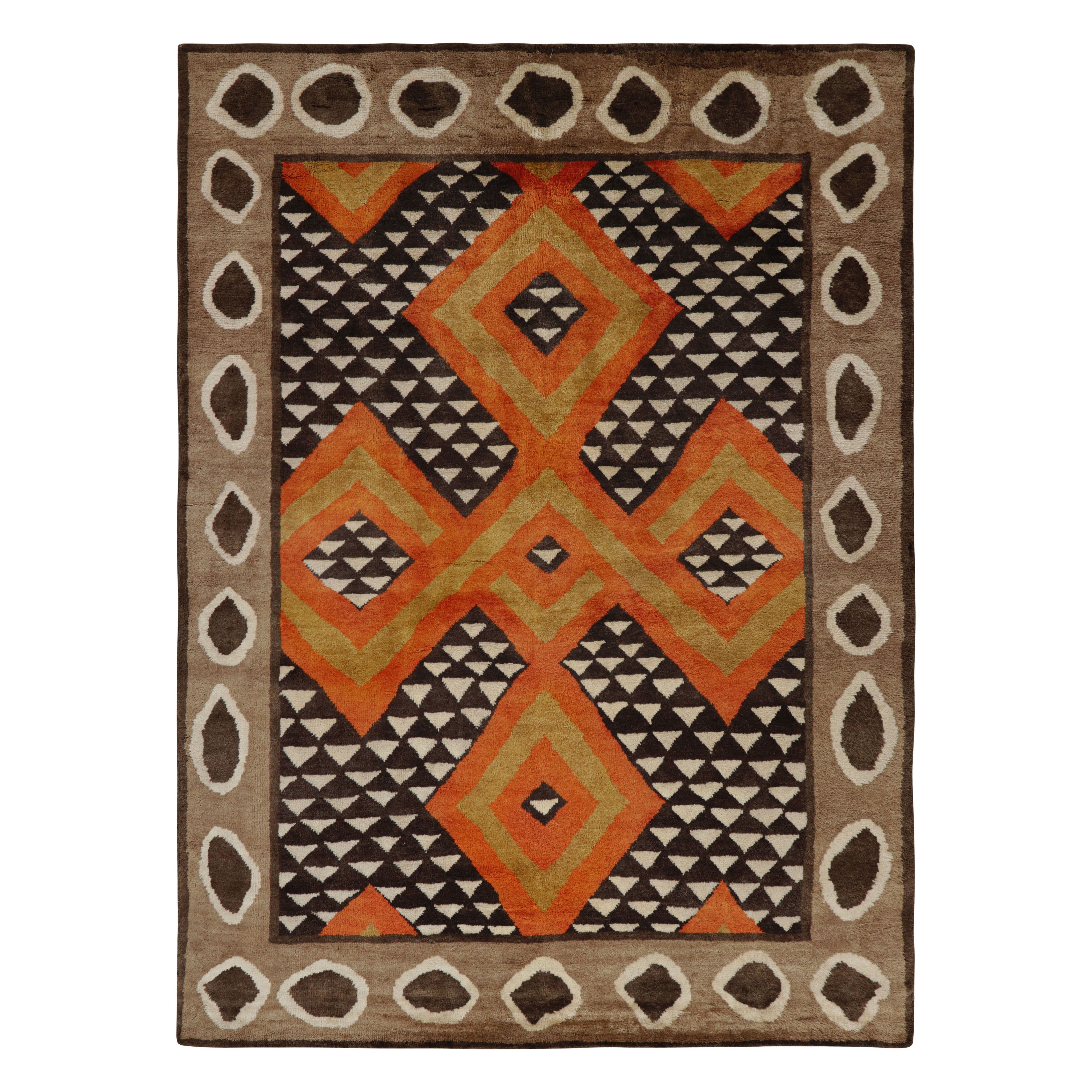 Alfombra Rug & Kilim Estilo Suroeste en Naranja y Marrón con Motivo Geométrico en venta