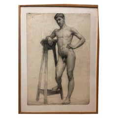 Drawing of a Naked Man in the Academic Hot Seat 1910 France