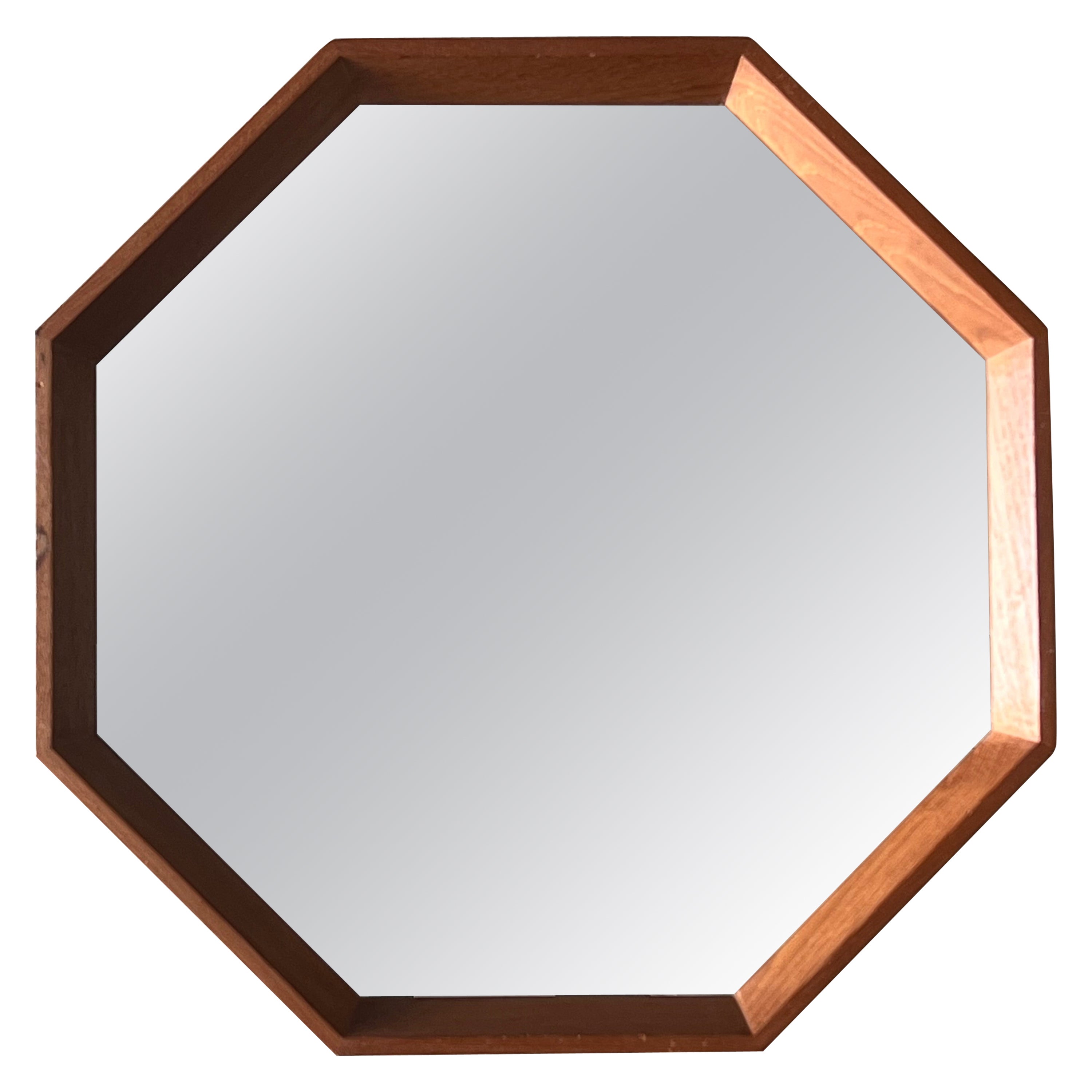 Scandinavian Modern Octagonal Mirror Spejle Denmark Ca' 1960's Teak