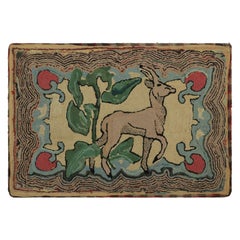 Antique Hooked Rug in Beige-Brown with Animal Pictorial Patterns  Rug & Kilim