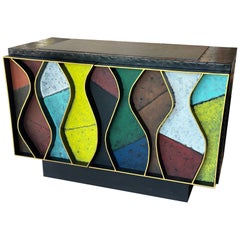 Patchwork Wavy Slate Metal Steel Riveted Cabinet Credenza Paul Evans Style