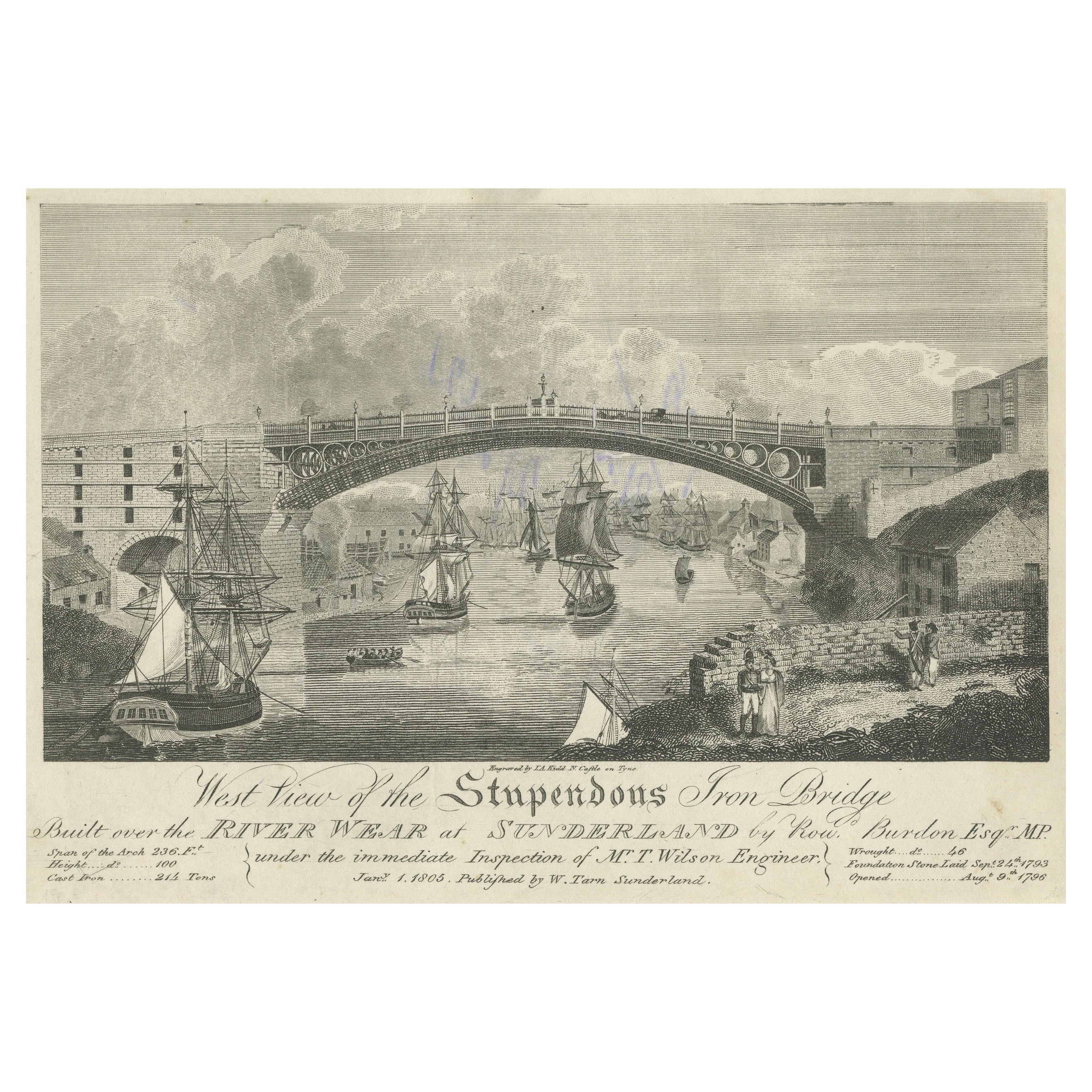Vista oeste del estupendo puente de hierro sobre el río Wear, Sunderland, 1805